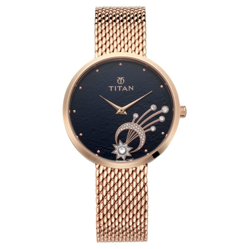 Titan Stellar Black Dial Analog Stainless Steel Strap watch for Women