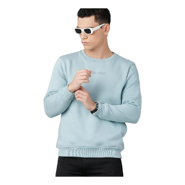 Classic Polo Mens Cotton Blend Full Sleeve Solid Slim Fit Sky Blue Color Round Neck Sweat Shirt | Cpss - 414 H