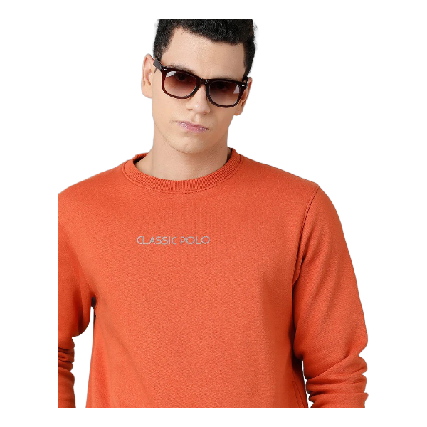 Classic Polo Mens Cotton Blend Full Sleeve Solid Slim Fit Orange Color Round Neck Sweat Shirt | Cpss - 414 J