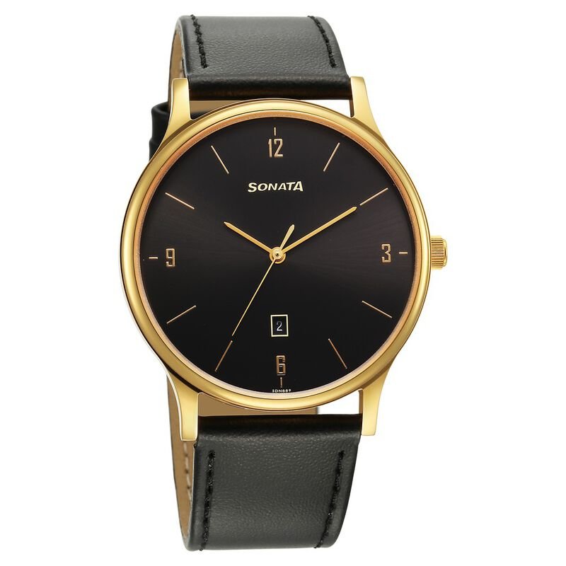 Sonata Quartz Analog with Date Black Dial Watch for Men 77105YL03