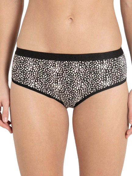 Jockey Women's Super Combed Cotton Elastane Stretch Mid Waist Hipsters Panties with Ultra soft Exposed Waistband - Black print