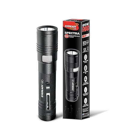 Eveready Spectra DL34 3W Powerful LED Torch 5 Light Modes  Fast Charging  Pocket Size Machined Aluminium Torch  Lifelong Durability  Scratch & Water Resistance  Upto 7 Hours Lighting TimeBlack