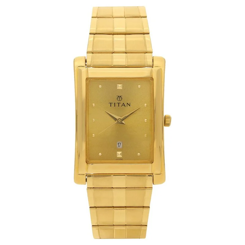 Titan Champagne Dial Analog with Date Metal Strap Watch for Men