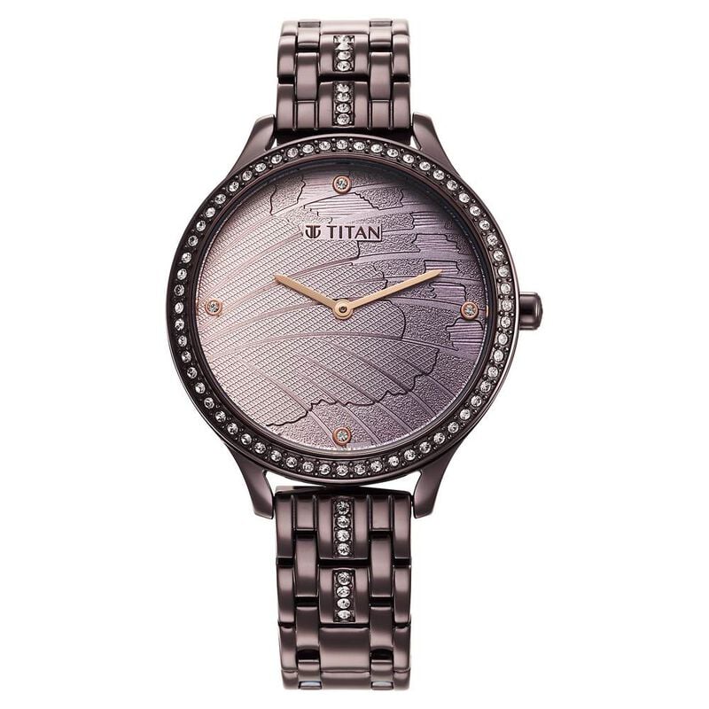 Titan Glitz Purple Dial Analog Stainless Steel Strap Watch for Women