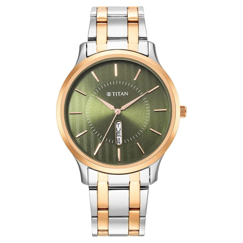 Titan Quartz Analog Green Dial Stainless Steel Strap Watch for Men