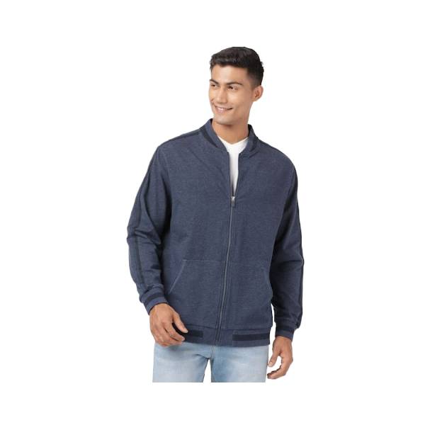 Men's Super Combed Cotton Rich Fleece Fabric Ribbed Cuff Jacket With Stay Warm Treatment - Navy & New Marine