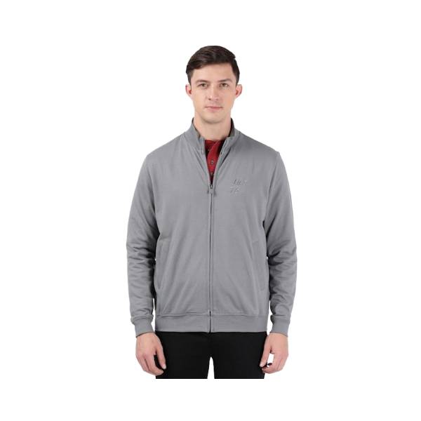 Men's Super Combed Cotton French Terry Jacket with Ribbed Cuffs and Convenient Side Pockets - Performance Grey