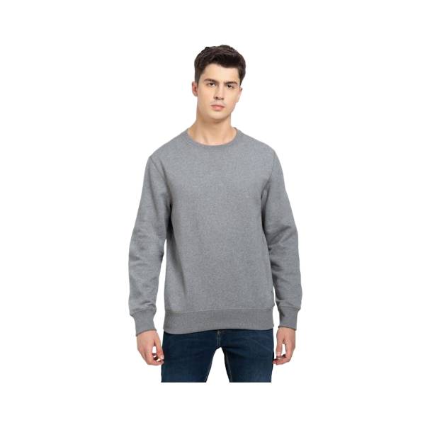 Men's Super Combed Cotton Rich Fleece Fabric Sweatshirt with Stay Warm Treatment - Grey Melange