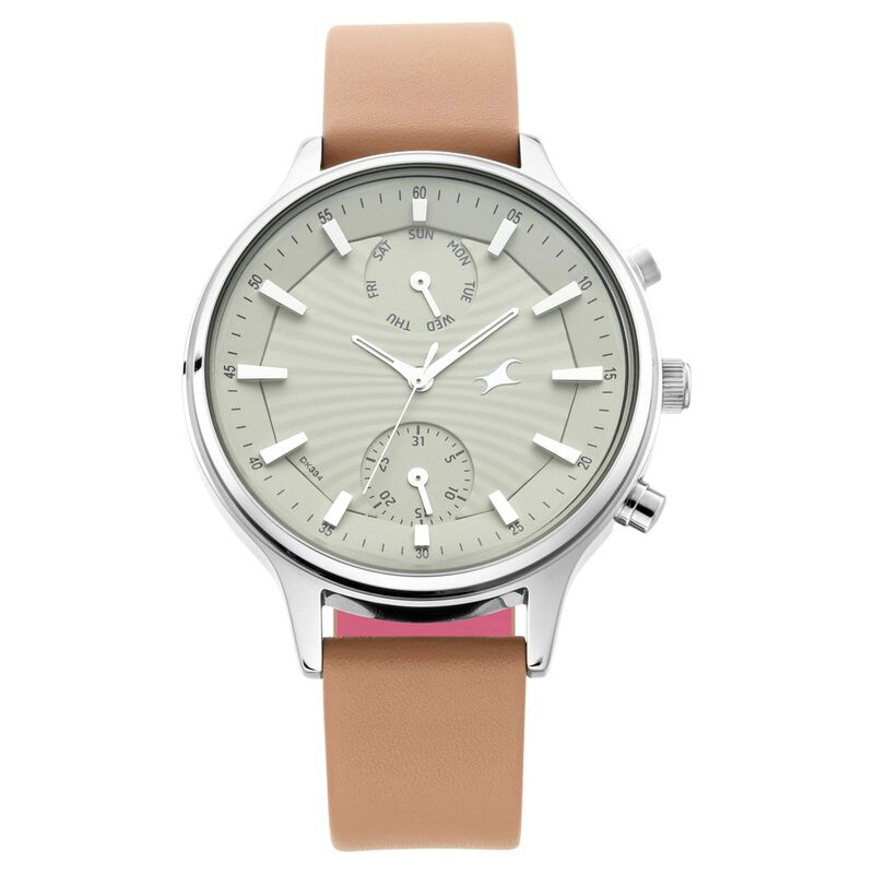Fastrack Ruffles Quartz Multifunction Beige Dial Leather Strap Watch for Girls
