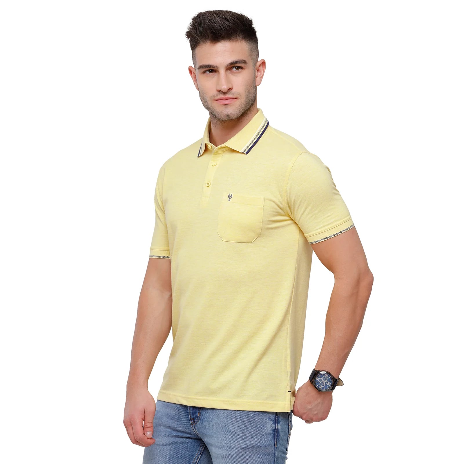 T-shirt Classic Polo Men's Yellow Melange Polo Half Sleeve Slim Fit T-Shirt | Toza-Yellow Mel