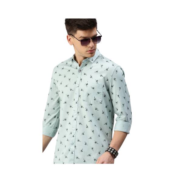 Classic Polo Men's Cotton Full Sleeve Printed Slim Fit Polo Neck Light Blue Color Woven Shirt | So1-13 B
