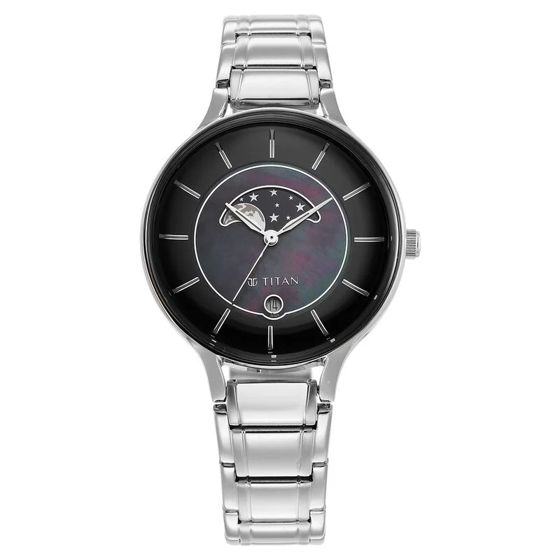 Titan Premium Workwear Black Dial Analog with Date Stainless Steel Strap watch for Women