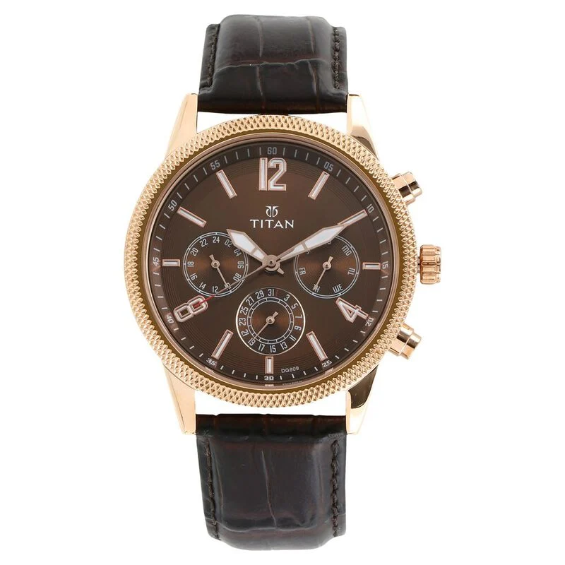 Titan Men's Metropolitan Luxe: Multifunction brown Dial with leather Strap