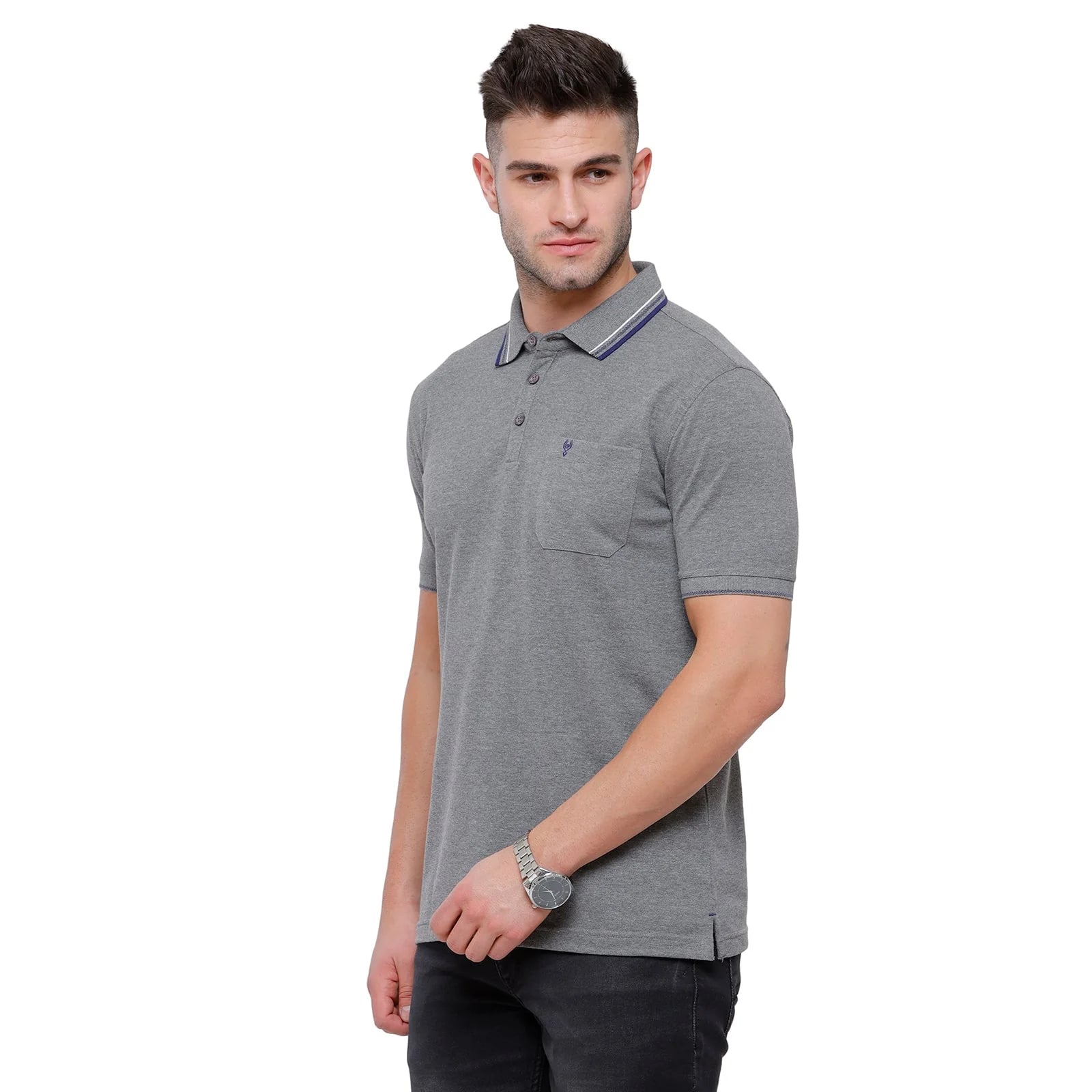 T-shirt Classic Polo Men's Anthra Grey Melange Polo Half Sleeve Slim Fit T-Shirt | Toza- Anthra Mel