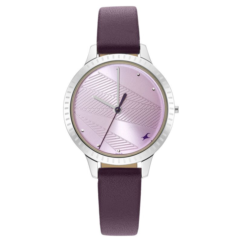 Fastrack Stunners Quartz Analog Purple Dial Leather Strap Watch for Girls