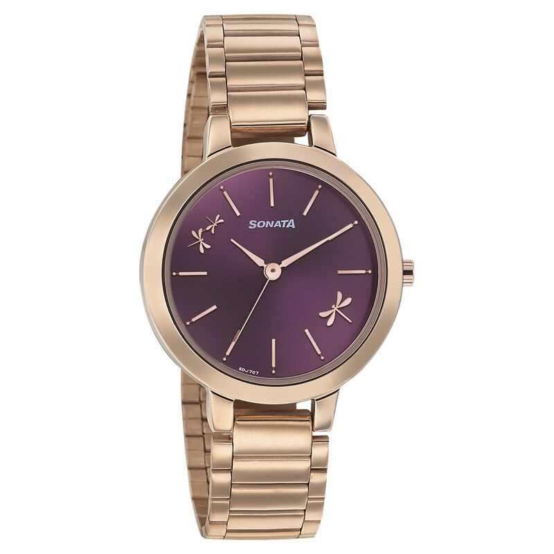 Sonata Play Purple Dial Women Watch With Stainless Steel Strap NR8141WM02