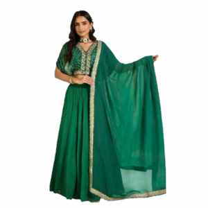 Divena Green Bandhani Print Chinon Fabric Lehenga Crop top with Dupatta Set
