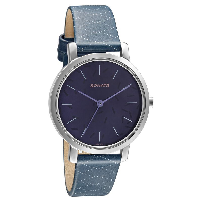 Sonata Play Blue Dial Women Watch With Leather Strap 8164SL09