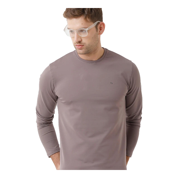 Classic Polo Mens Cotton Full Sleeve Solid Slim Fit Round Neck Light Brown Color T-Shirt | Verno 310 A