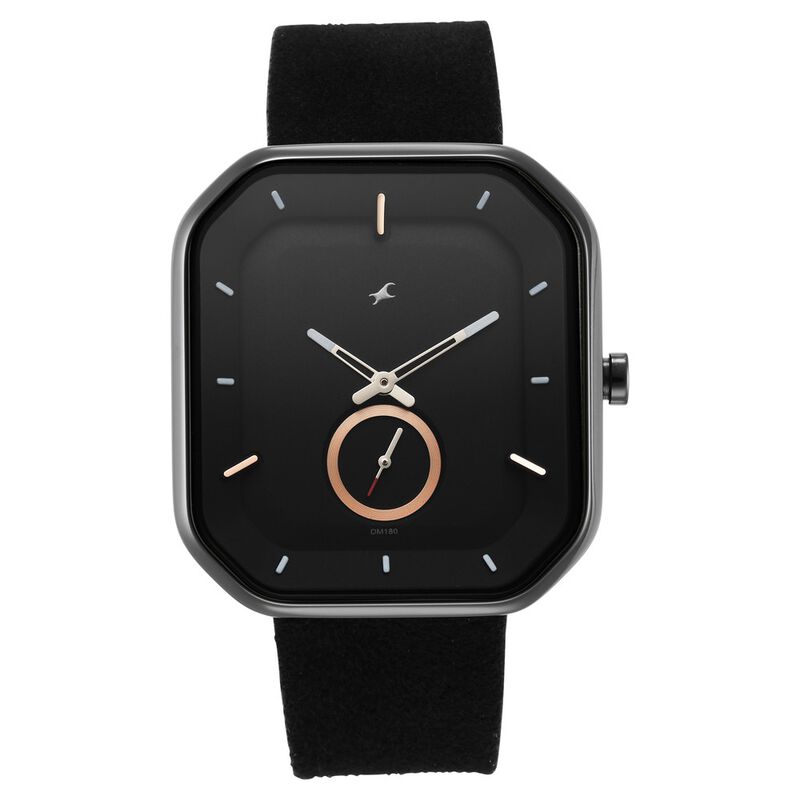 Fastrack After Dark Black Dial Leather Strap Watch for Guys