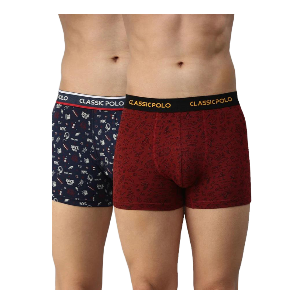 Classic Polo Men's Modal Printed Trunks | Glance - Blue & Red (Pack Of 2)
