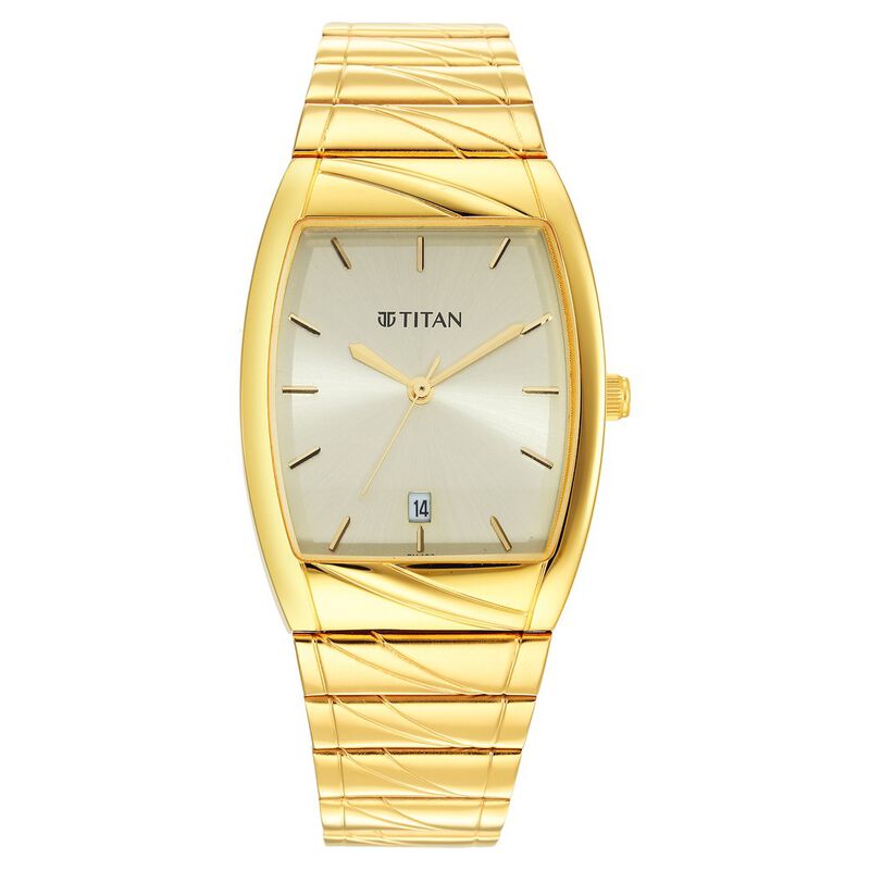 Titan Karishma Quartz Analog with Date Champagne Dial Stainless Steel Strap Watch for Men