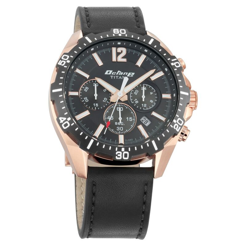 Titan Quartz Chronograph Black Dial Leather Strap Watch for Men