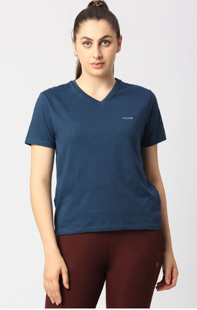 Women Aqua Blue Solid Top - Rush Tee-V-AB (8904316991934)