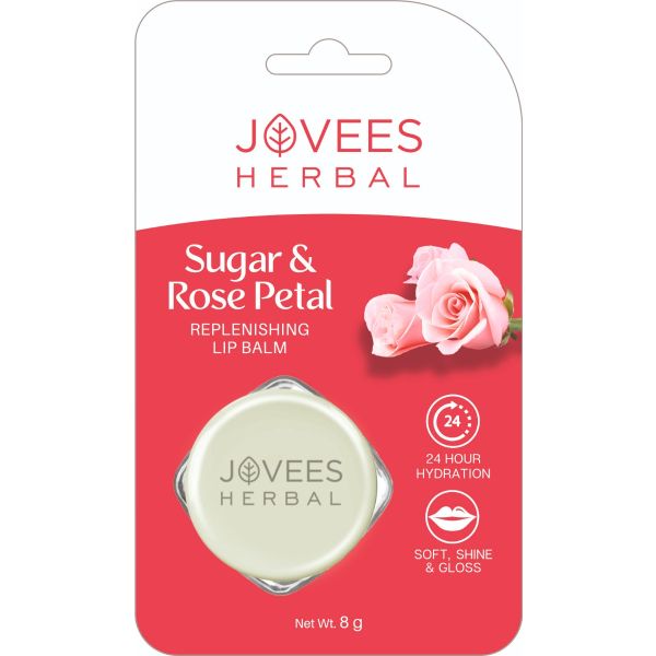 Jovees Sugar & Rose Petal Replenishing Lip Balm |Repairs Chapped Lips 5g