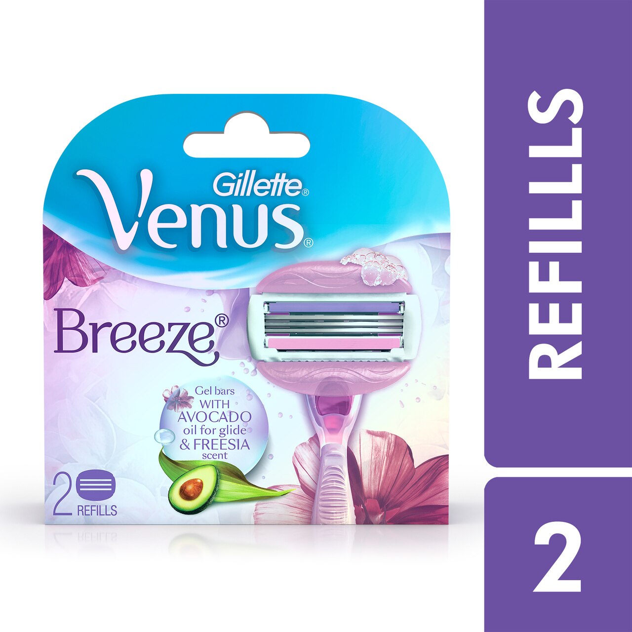 Gillette Venus Breeze Hair Removal Razor Blades/Refills/Cartridges for Women, 2 Pieces (Avocado Oils & Body Butter)