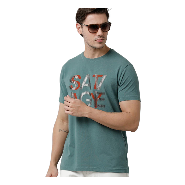 Classic Polo Men's Cotton Half Sleeve Printed Slim Fit Round Neck Grey Color T-Shirt | Baleno - 497 B