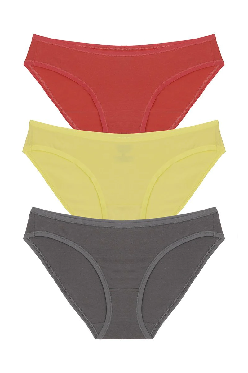 Amante  Low Rise Solid Bikini (Pack of 3)-ASSORTED