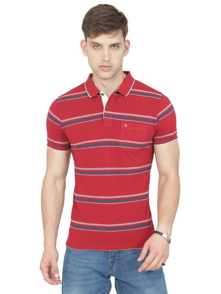 Classic Polo Mens Casual Red Striped Cotton T-Shirt