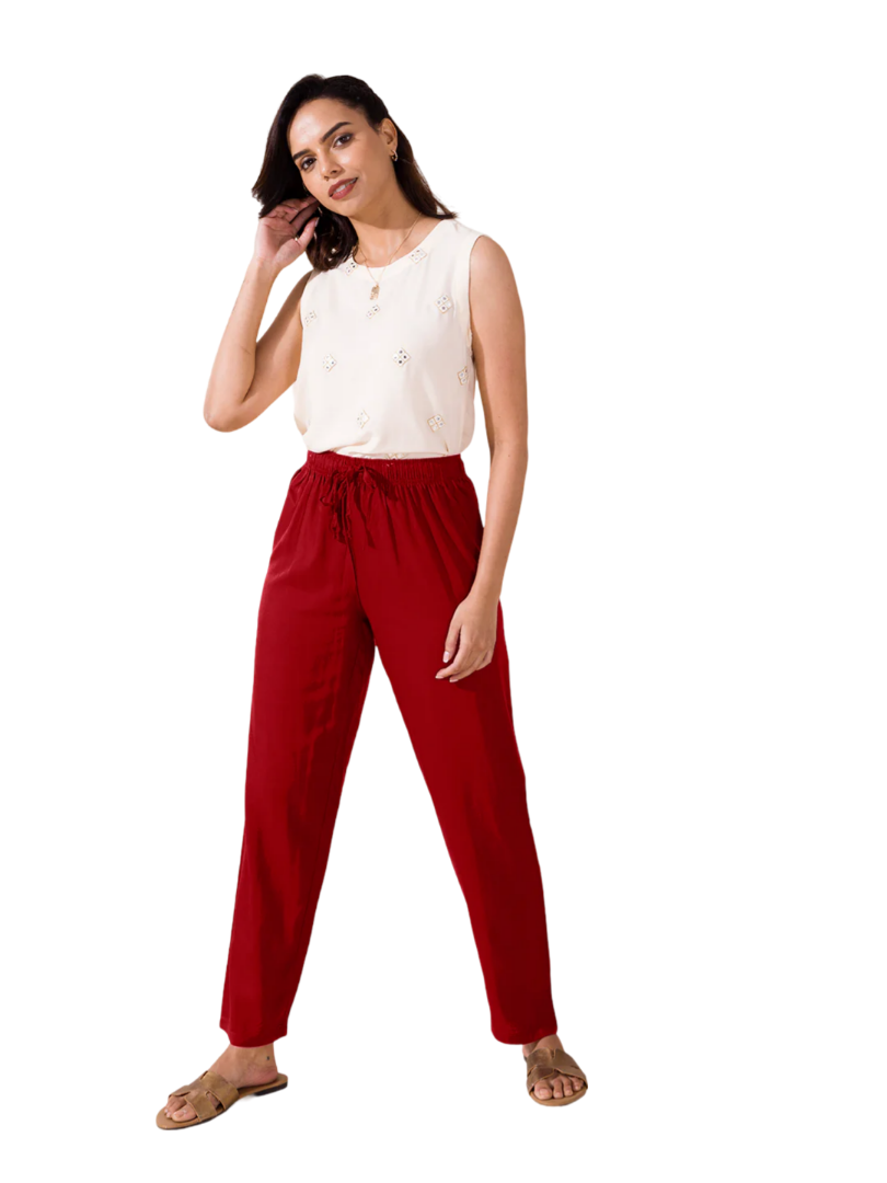 Go colors Women fabric woven Viscose Mid Rise Casual Pants