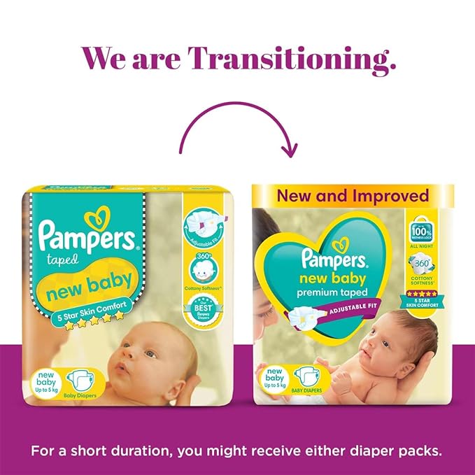 Pampers Active Baby Tape Style Baby Diapers, New Born/Extra Small (NB/XS) Size, 24 Count, Adjustable Fit with 5 star skin protection, Up to 5kg Diapers