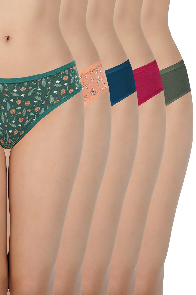 Amante  Assorted Mid Rise Bikini Panty (Pack of 5)-C443 MIX