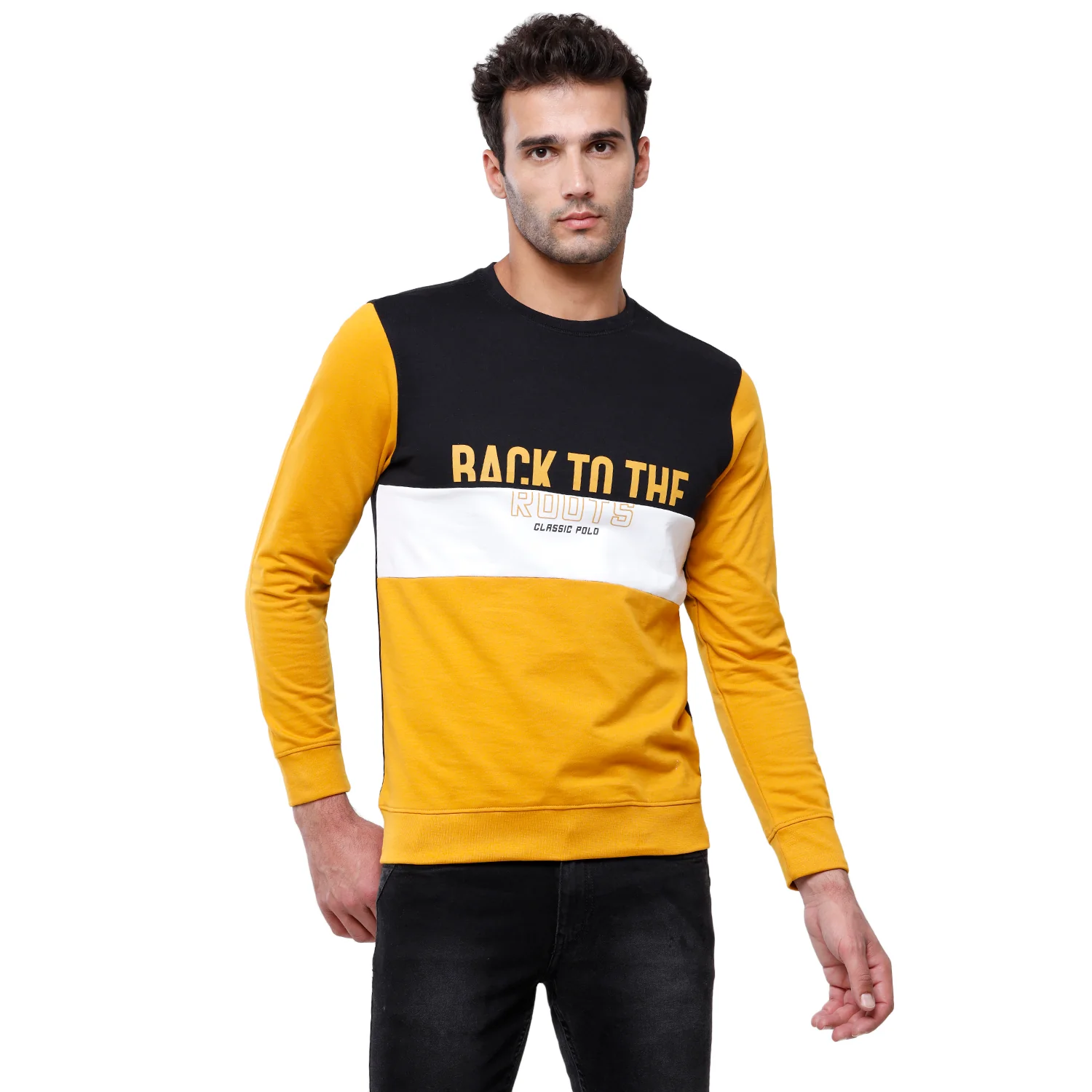 Classic Polo Men's Color Block Full Sleeve Navy & Yellow Sweat Shirt - CPSS-314 B