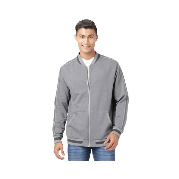 Men's Super Combed Cotton Rich Fleece Fabric Ribbed Cuff Jacket With Stay Warm Treatment - Performance Grey / Charcoal Melange