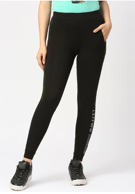 Women Black Solid Joggers - COMBAT WILD-OC-BK (8904316967724)