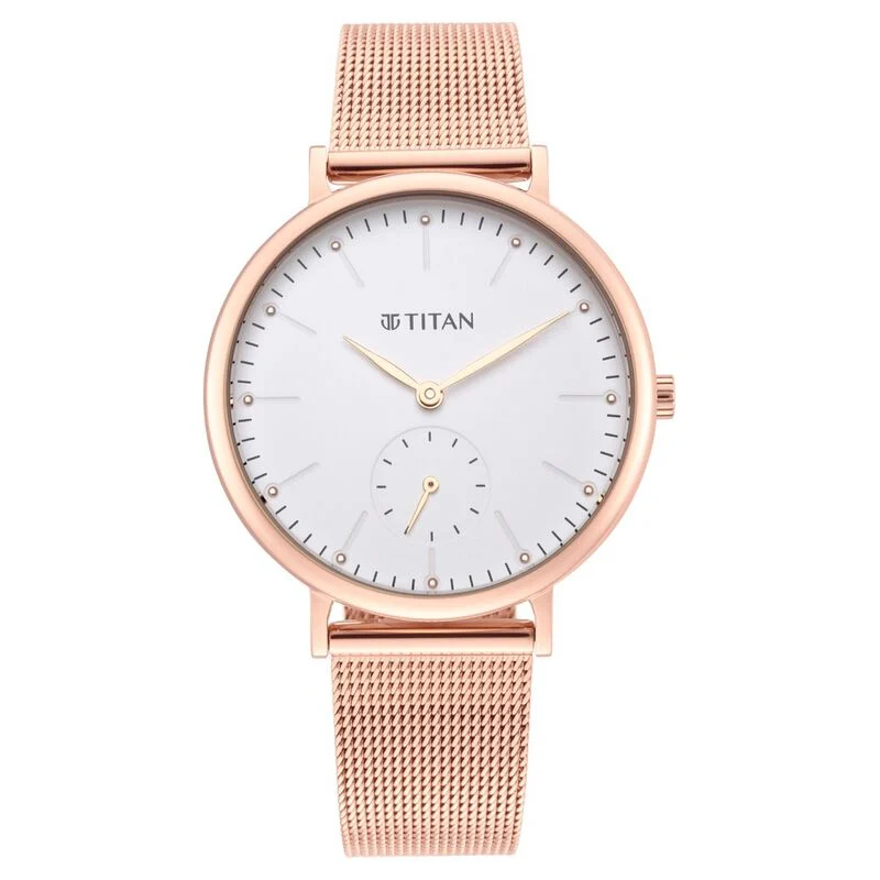 Titan Slimline White Dial Analog with Date Stainless Steel Strap watch for Women