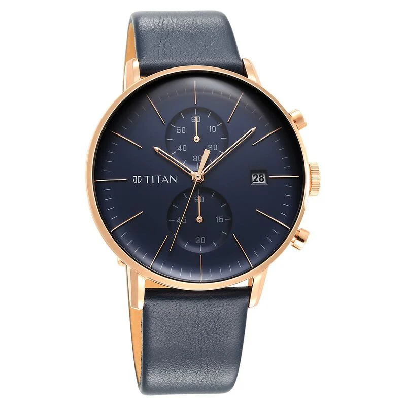 Titan Infinity Display Blue Dial Chronograph Leather Strap watch for Men