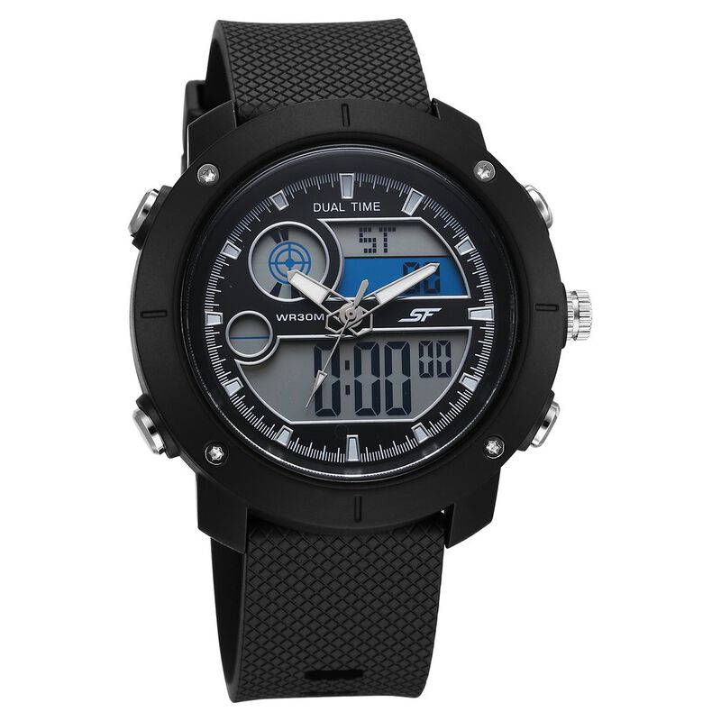 Sonata SF Zest Quartz Analog Digital Dial Black Polyurethane Strap Watch For Men 77131PP01W