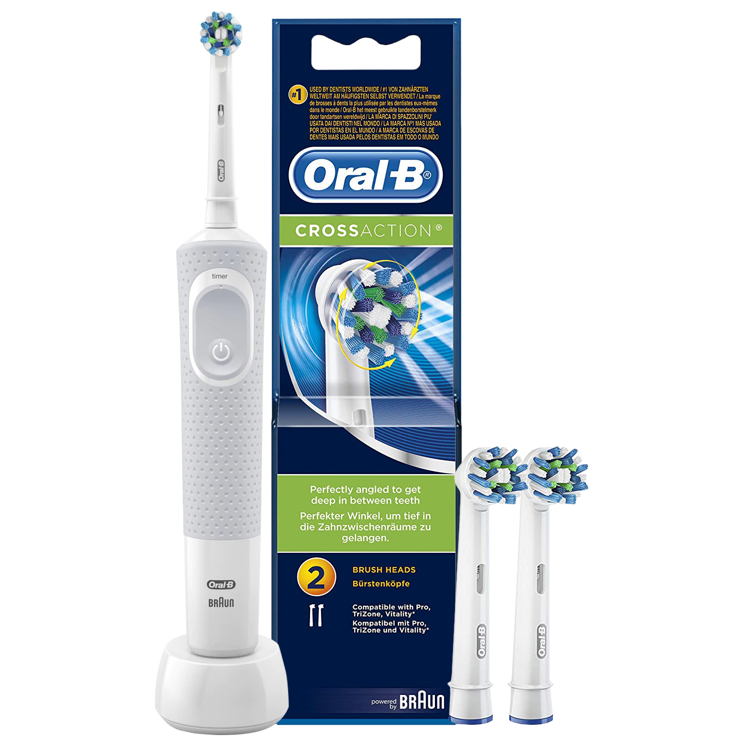 Oral-B Vitality 100 White Criss-Cross Bundle Pack - Electric Toothbrush and Replacement Heads