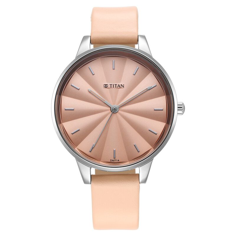 Titan Neo Pink Dial Analog Leather Strap Watch for Women