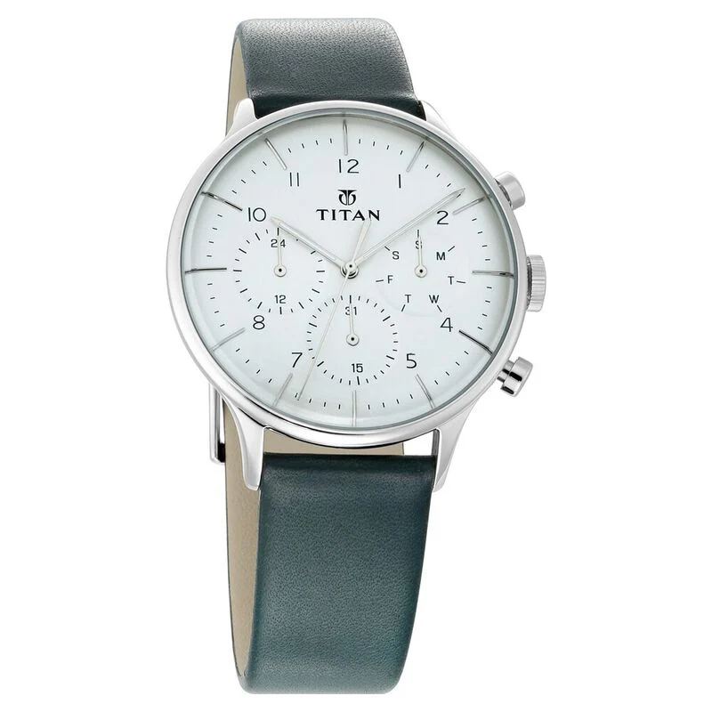 Titan Quartz Multifunction White Dial Leather Strap Watch for Men