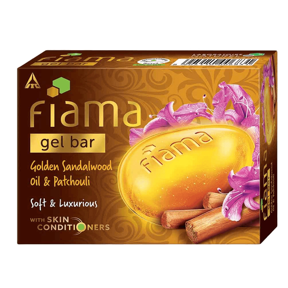 Fiama Gel bathing bar Golden Sandalwood oil and Patchouli with skin conditioners for soft and luxurious skin, 125gx3