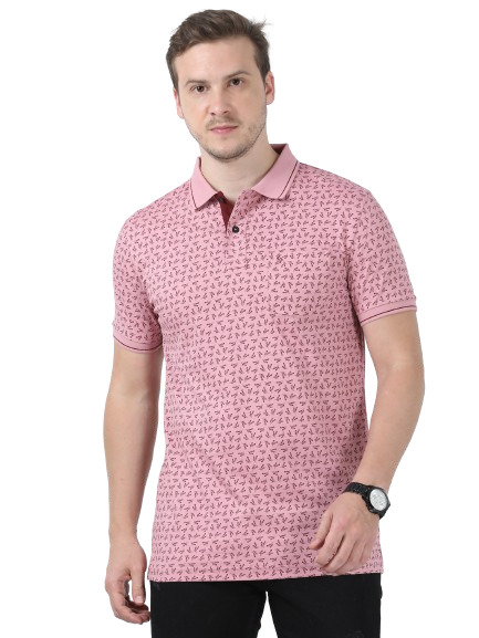 Classic Polo Men's Printed Dark Pink Cotton Half Sleeve T-Shirt | BELLO - 263 A SF P