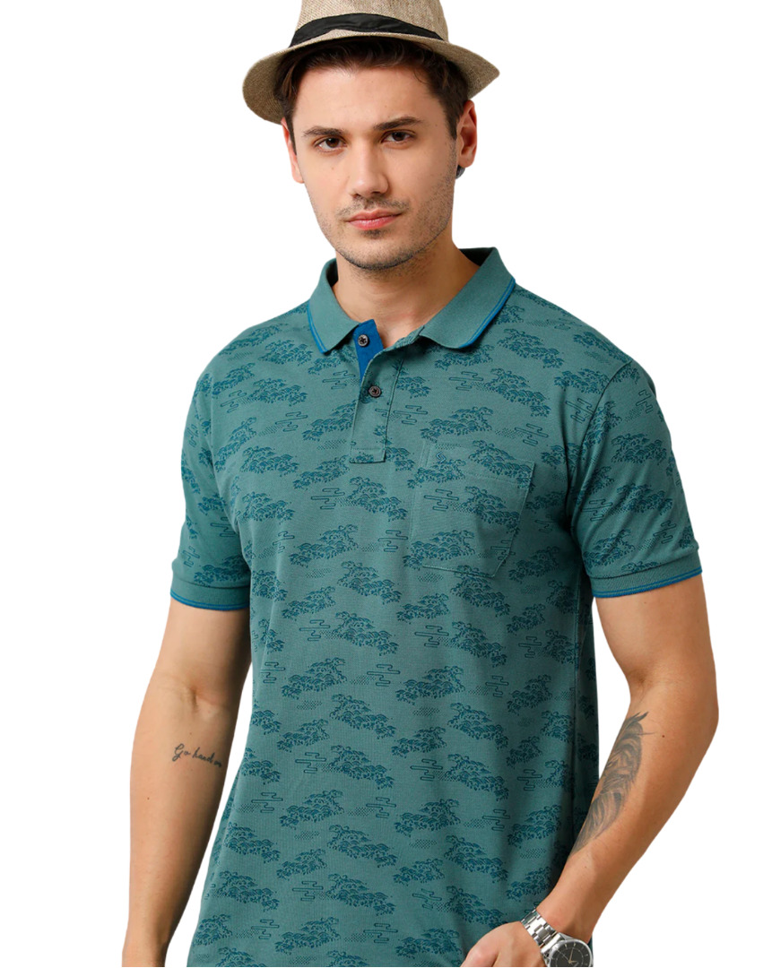 T-shirt Classic Polo Men's Cotton Half Sleeve Printed Slim Fit Polo Neck Blue Color T-Shirt | Beau - 198 A
