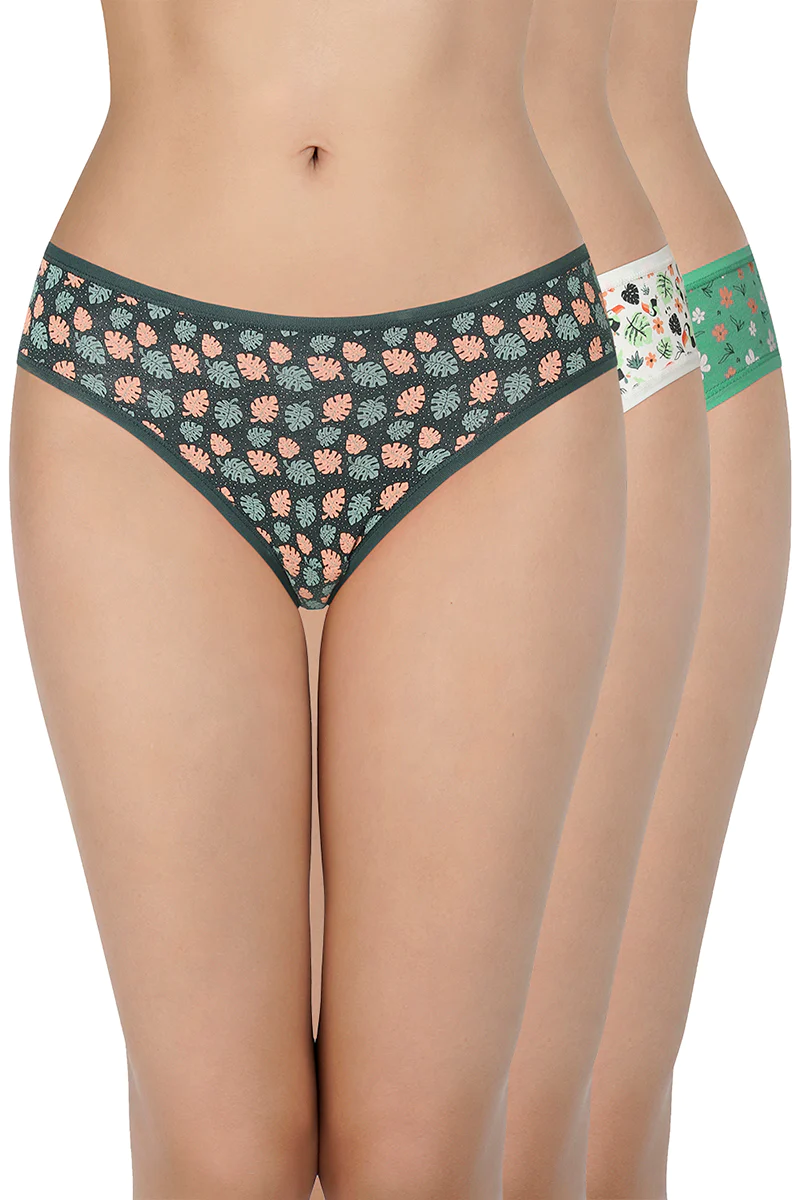 Amante  Printed Low Rise Assorted Bikini Panties (Pack of 3 Colors & Prints May Vary)