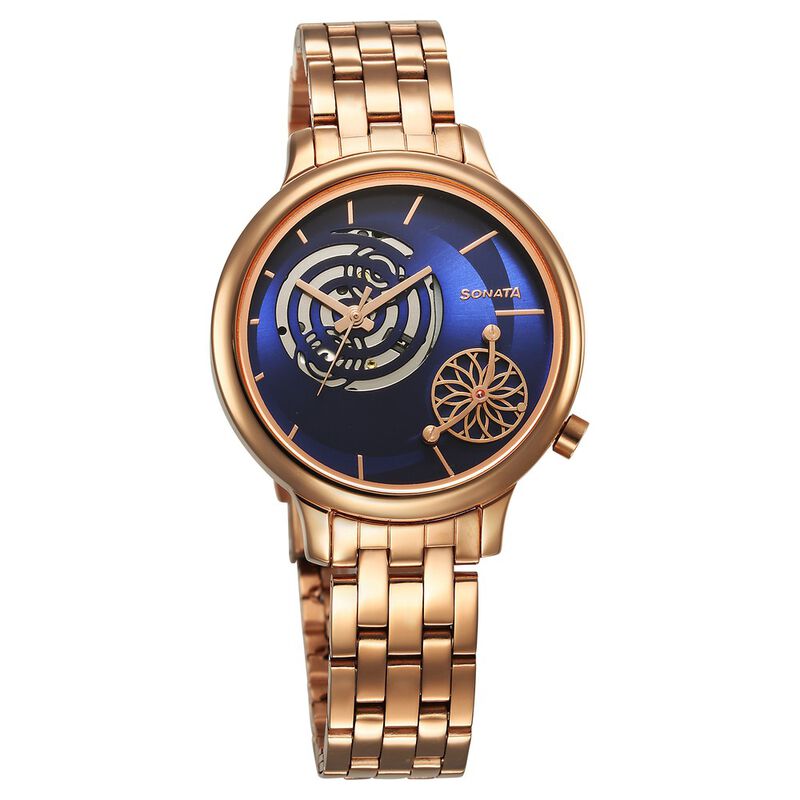 Sonata Unveil Quartz Analog Blue Dial Metal Strap Watch for Women 8190WM03